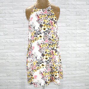 SWANK Dress Halter Style Racerback Pink Floral Flowy Day Summer Sundress Medium